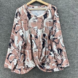 Live Well Top Women 18/20W Plus Pink Geometric Long Sleeve Round Neck Pullover